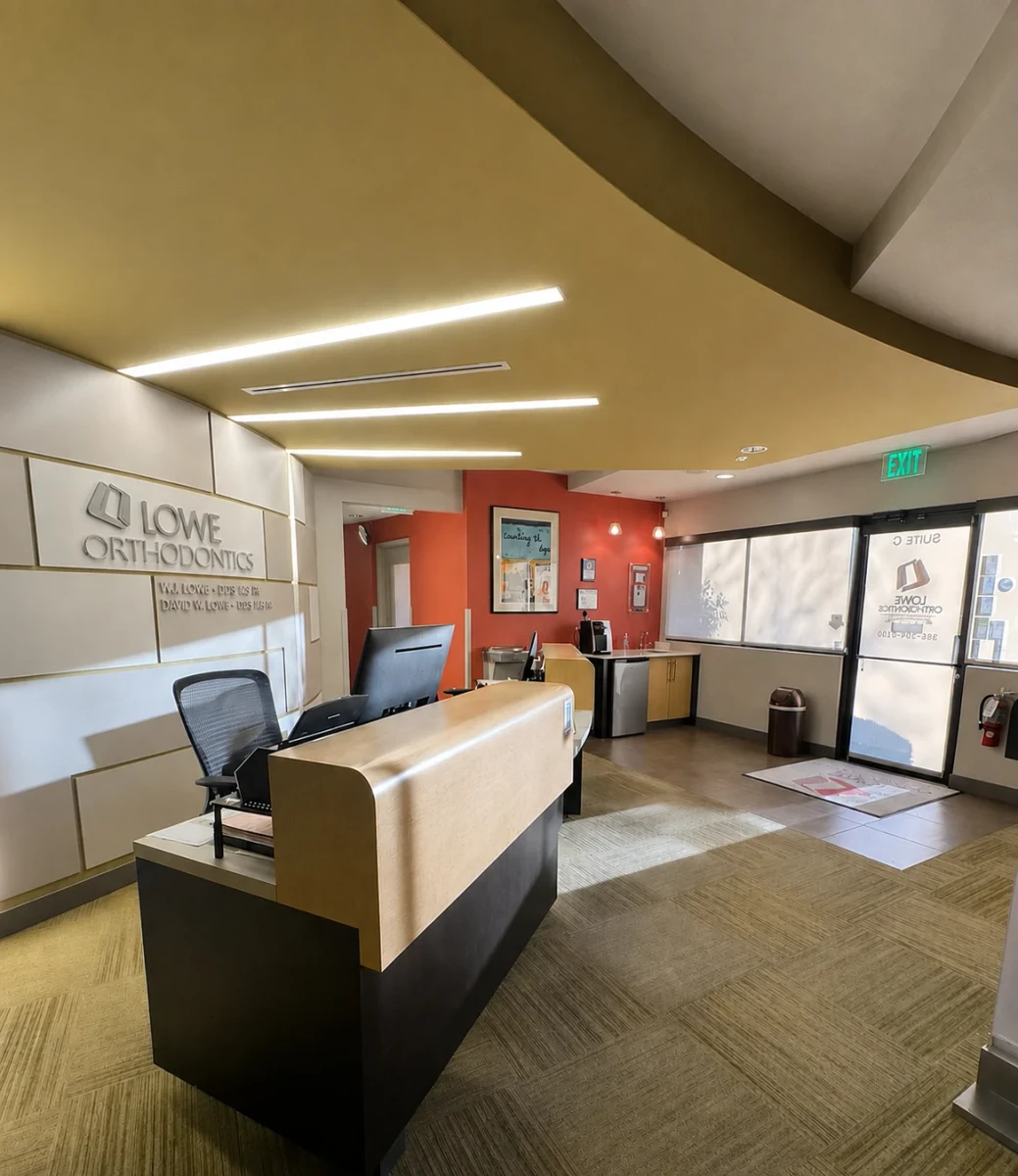 The welcoming reception area at Lowe Orthodontics